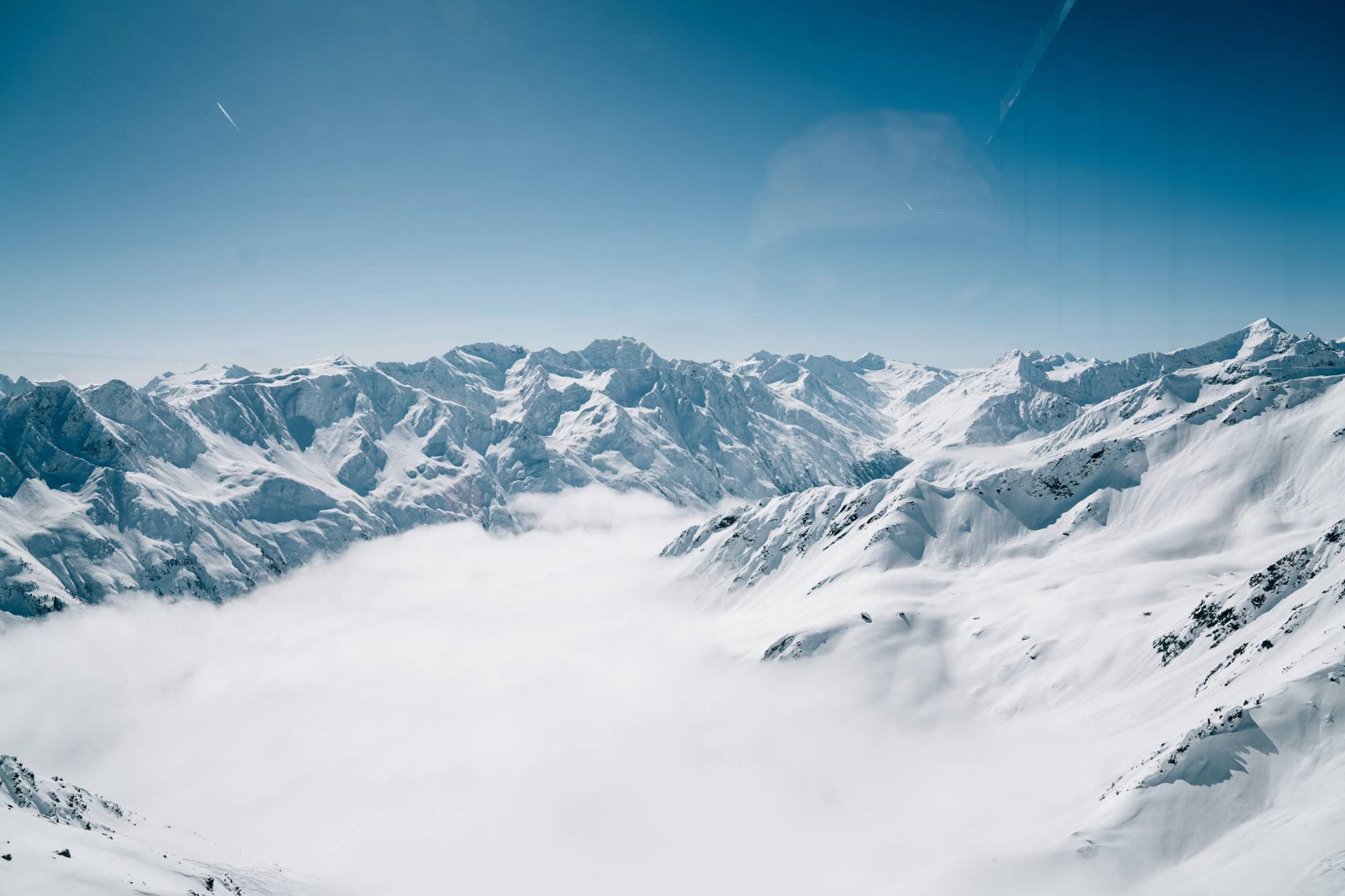 Overall view of the top of the snow mountain in Sölden
